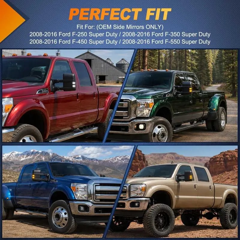 Dual-Color LED Truck Mirror Lights – Amber Turn Signal, White Parking Light, Smoked Lens, Plug-and-Play