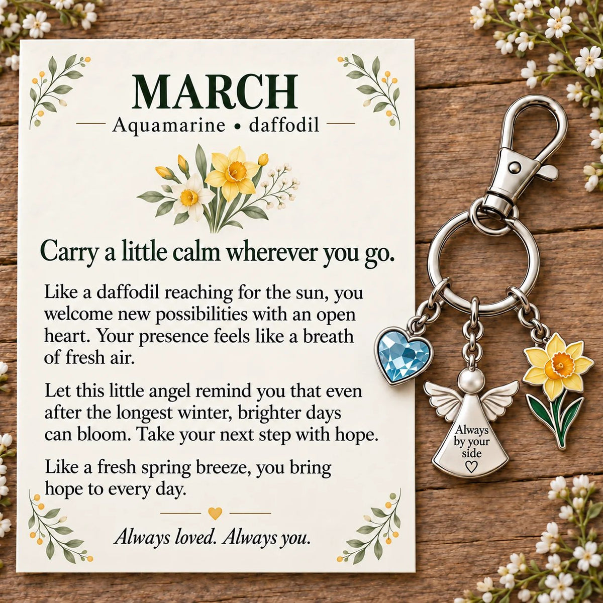 🔥LAST DAY 50% OFF - 👼 Always By Your Side: Birth Month Angel & Flower Keychain + Keepsake Card 🌸
