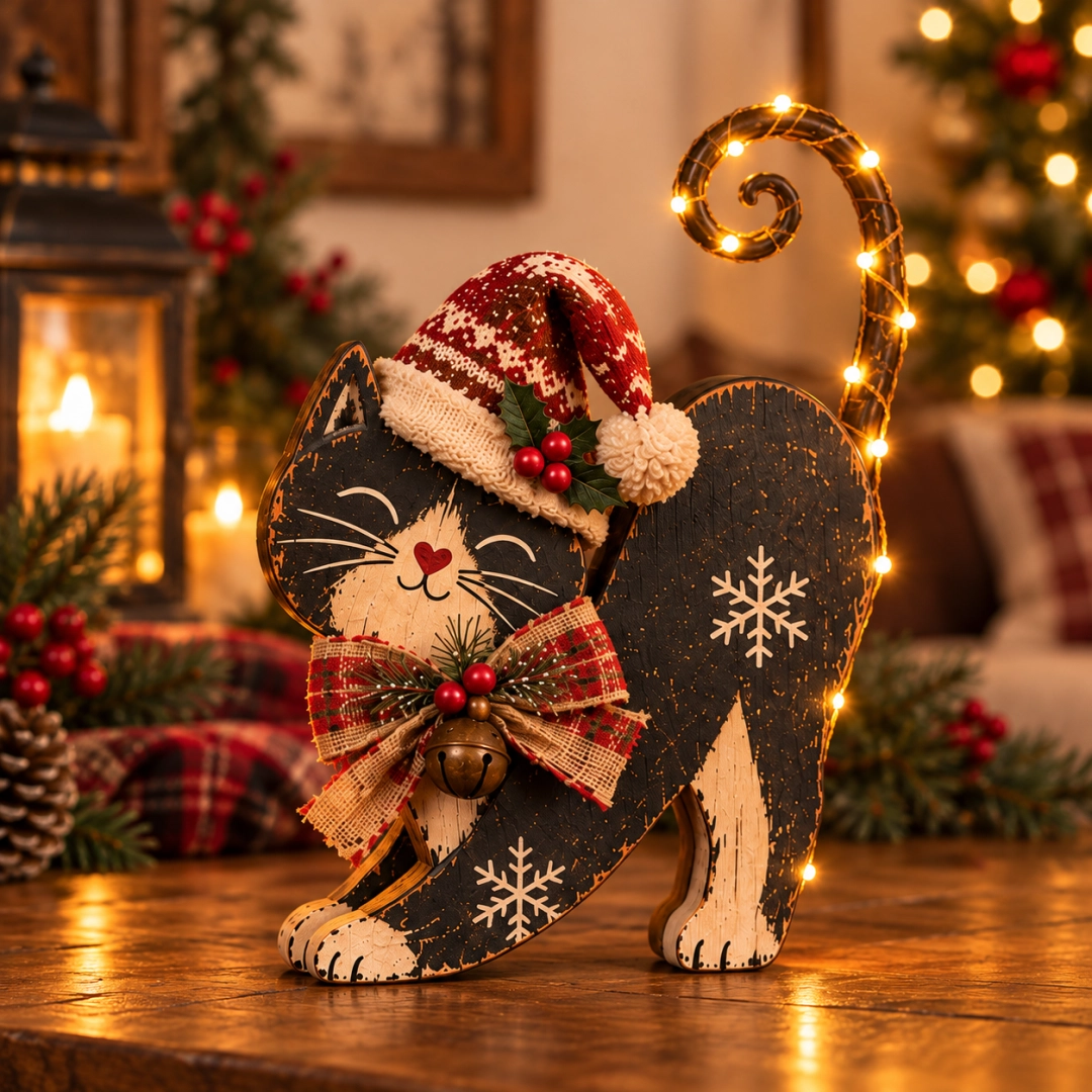 🐱🎄 Vintage Lighted Christmas Cat Trio | Remote Tail Lights