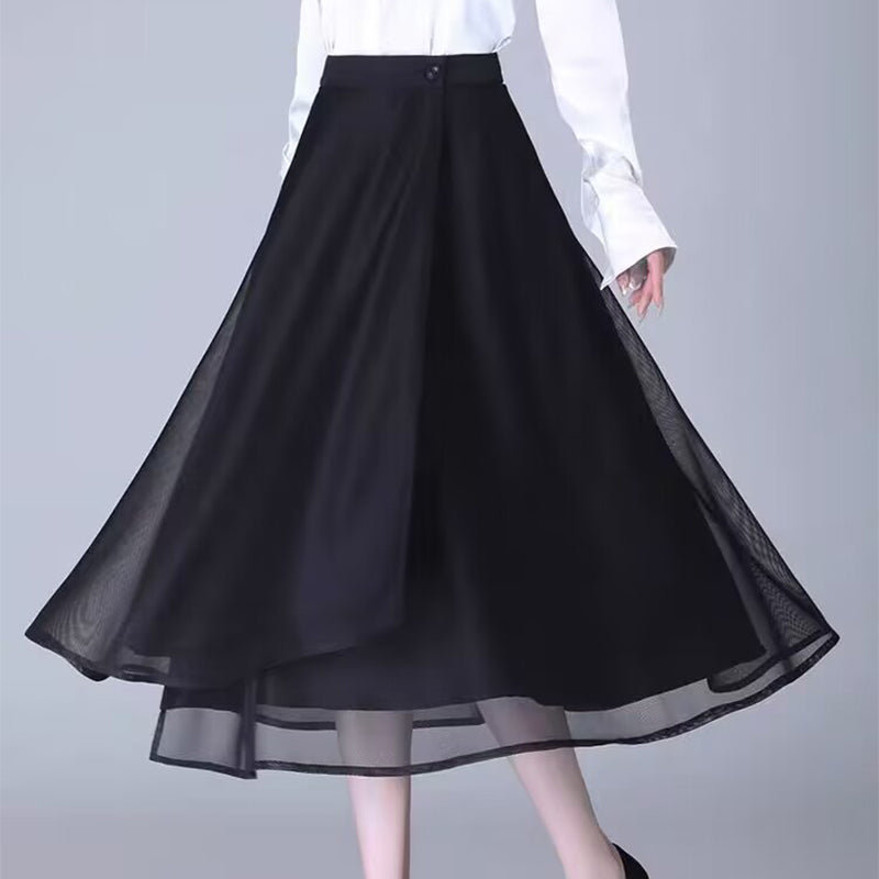 High-Waisted Tulle Midi Skirt, One-Piece Mesh Skirt - Buy two and get free shipping!