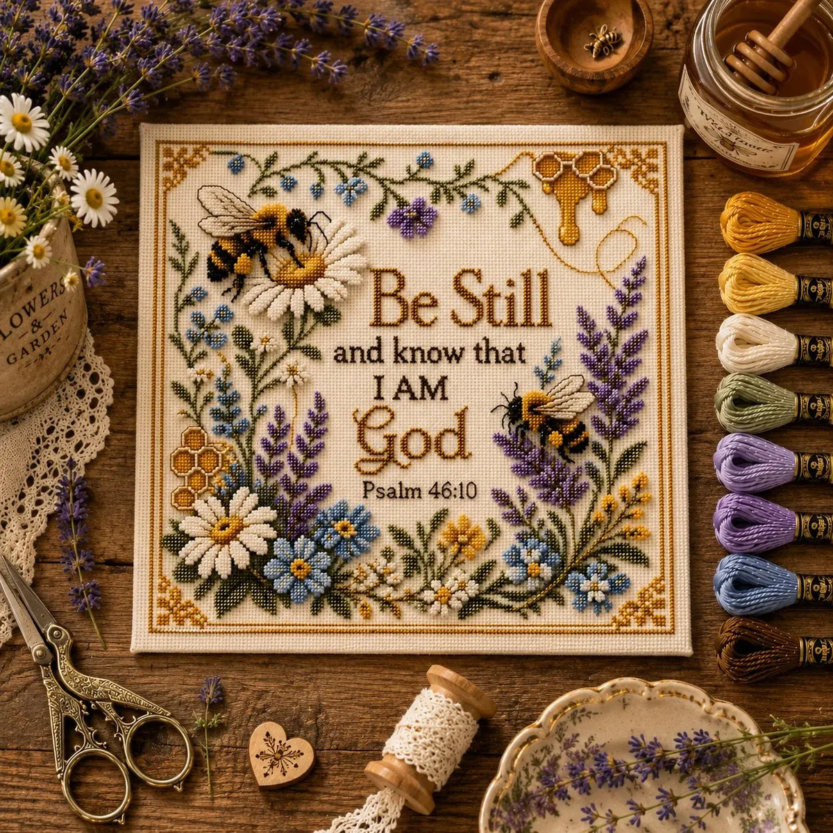 🐝✝️Honeybee Faith Garden Cross Stitch Kit🌼BUY 2 FREE SHIPPING🎁