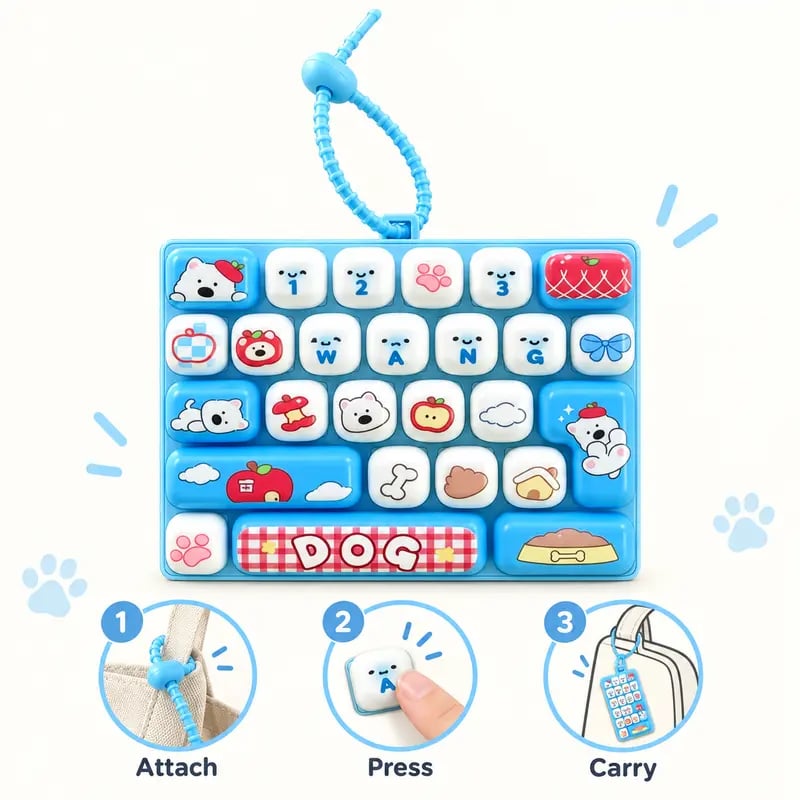 26-Key Mini Fidget Keyboard Keychain Portable Clicky Sensory Toy & Backpack Charm for Teens 14+ and Adults