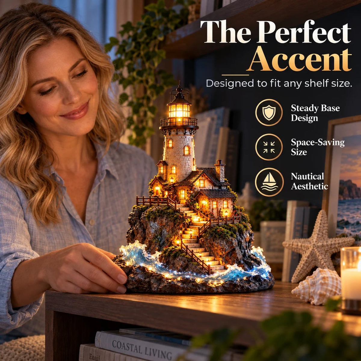 'Coastal Lighthouse' LED light decoration – handmade ornament in a maritime island style