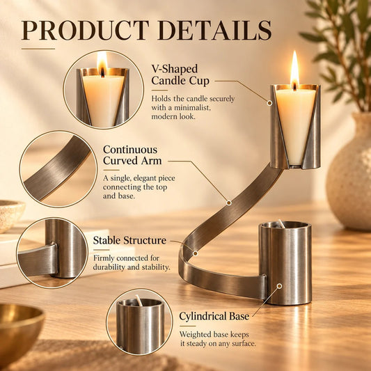 🕯️✨ Modern Curved Metal Candle Holder — Sculptural Design With A Warm Ambient Glow