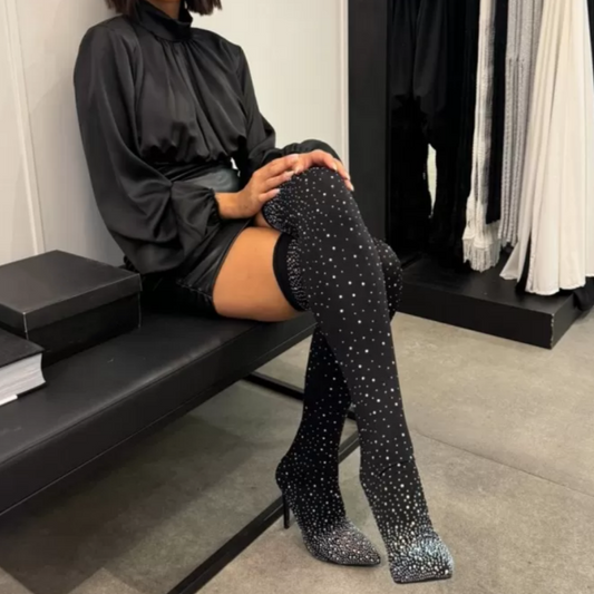 ✨Women's Sparkly Faux Diamond Knee Boots👠
