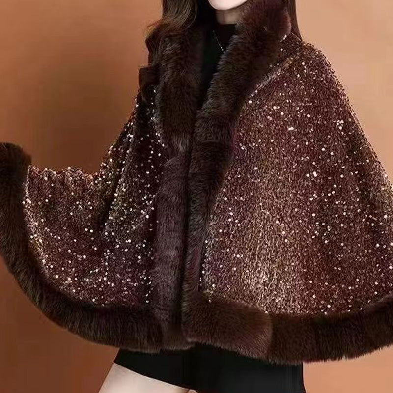 Elegant Faux Fur Sequin Shawl for Women - New Arrival