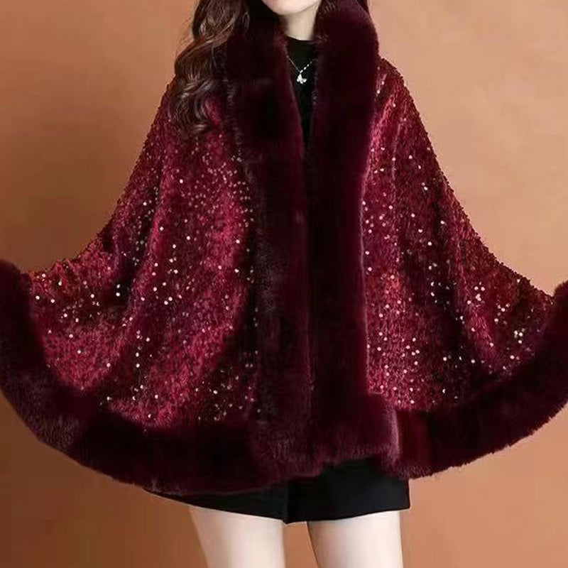 Elegant Faux Fur Sequin Shawl for Women - New Arrival