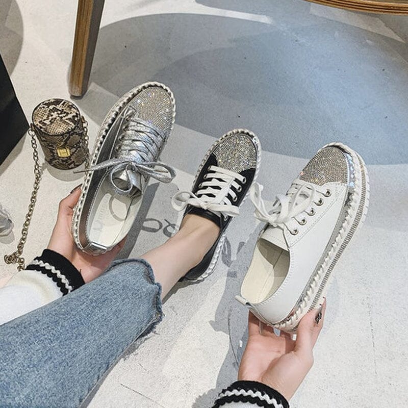 DIAMOND SILVER LEATHER SNEAKERS-Buy two and get free shipping!