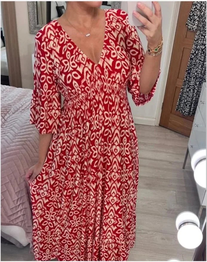 🔥V-neck floral dress - Comfortable loose dress