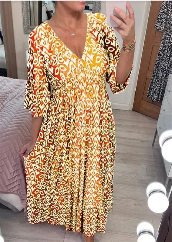 🔥V-neck floral dress - Comfortable loose dress