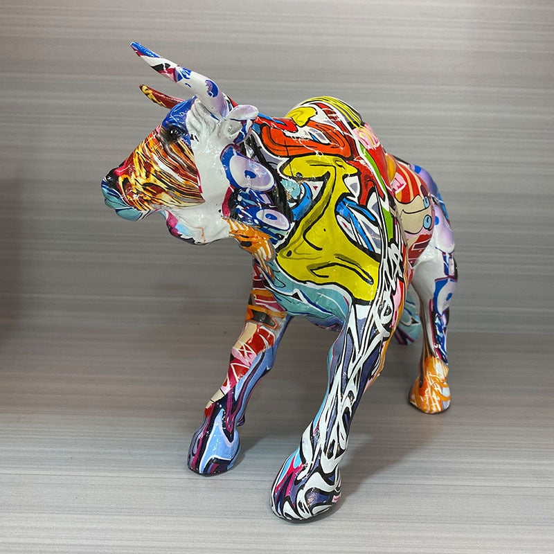 Graffiti Painted Bull Sculpture