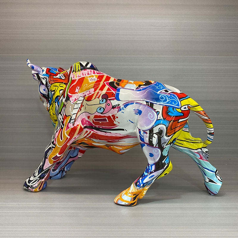 Graffiti Painted Bull Sculpture