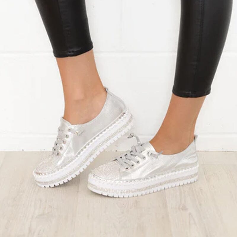 DIAMOND SILVER LEATHER SNEAKERS-Buy two and get free shipping!