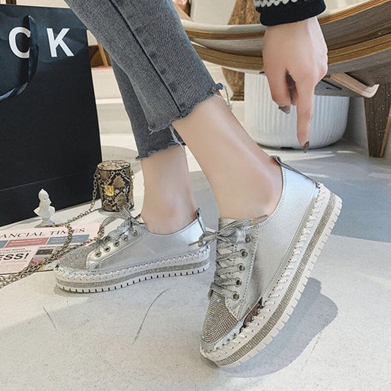 DIAMOND SILVER LEATHER SNEAKERS-Buy two and get free shipping!