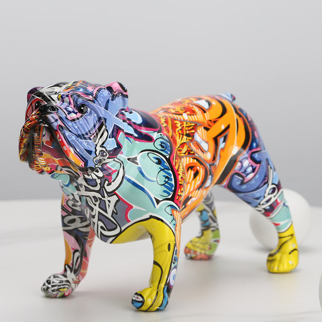 English Bulldog Graffiti Painted Statue