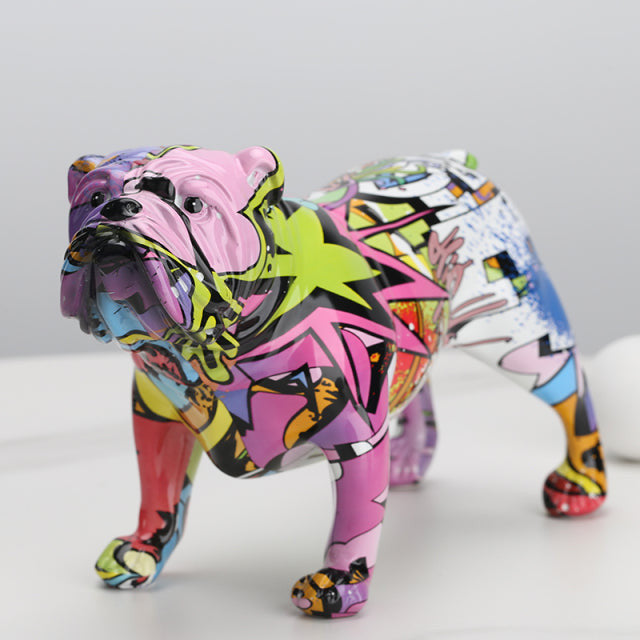 English Bulldog Graffiti Painted Statue