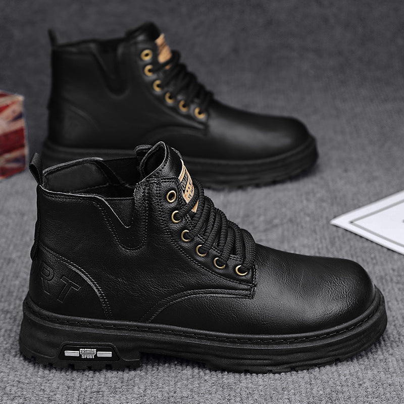 Men's Vintage PU Leather Lace-Up Boots