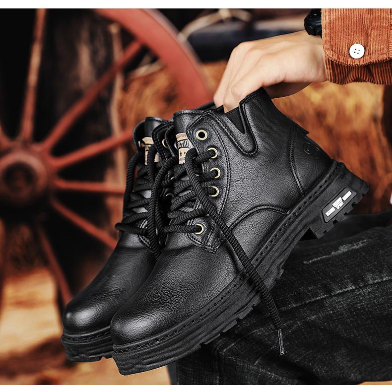 Men's Vintage PU Leather Lace-Up Boots