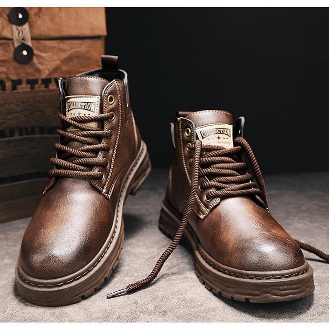 Men's Vintage PU Leather Lace-Up Boots