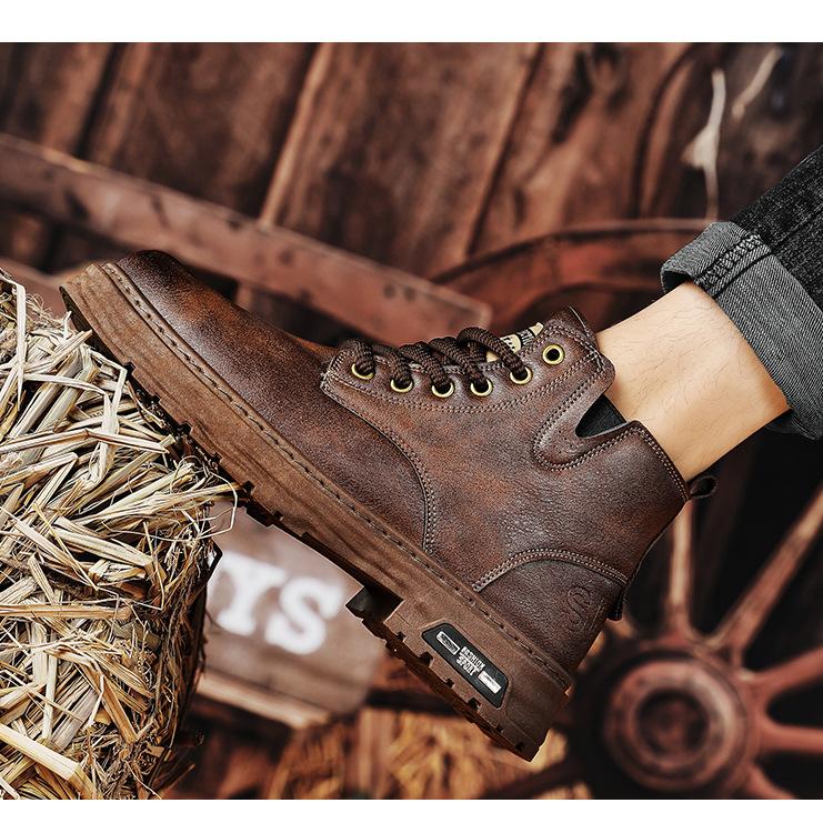 Men's Vintage PU Leather Lace-Up Boots