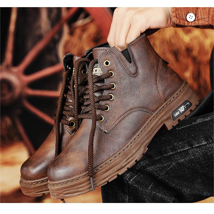 Men's Vintage PU Leather Lace-Up Boots